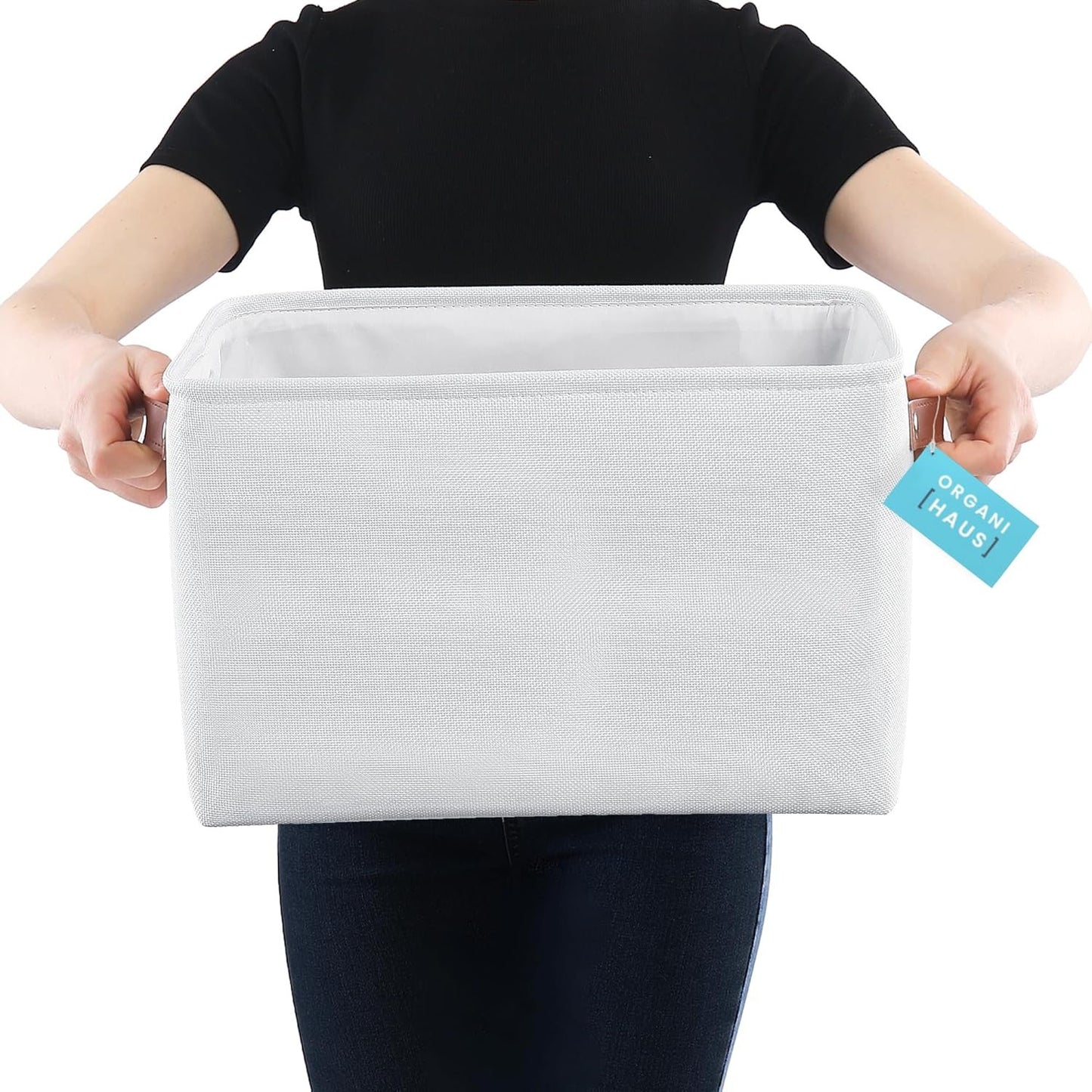 OrganiHaus Large Fabric Storage Baskets for Shelves 3 Pack, 15x11in Closet Storage Bins for Shelves, Cloth Baskets, Fabric Storage Cubes, Linen Closet Organizers, Fabric Basket, White Basket