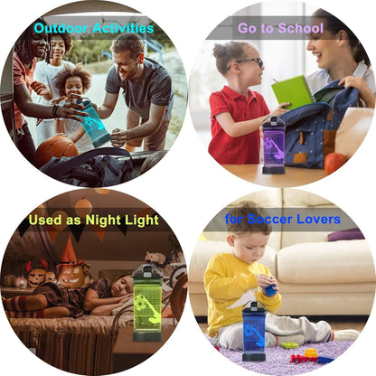 YuanDian Light Up Kids Water Bottle with 3D Soccer Design- 14 OZ Tritan BPA Free - Cool Drinking Cups Gift for School Kids Boy Child Sport Soccer Lovers