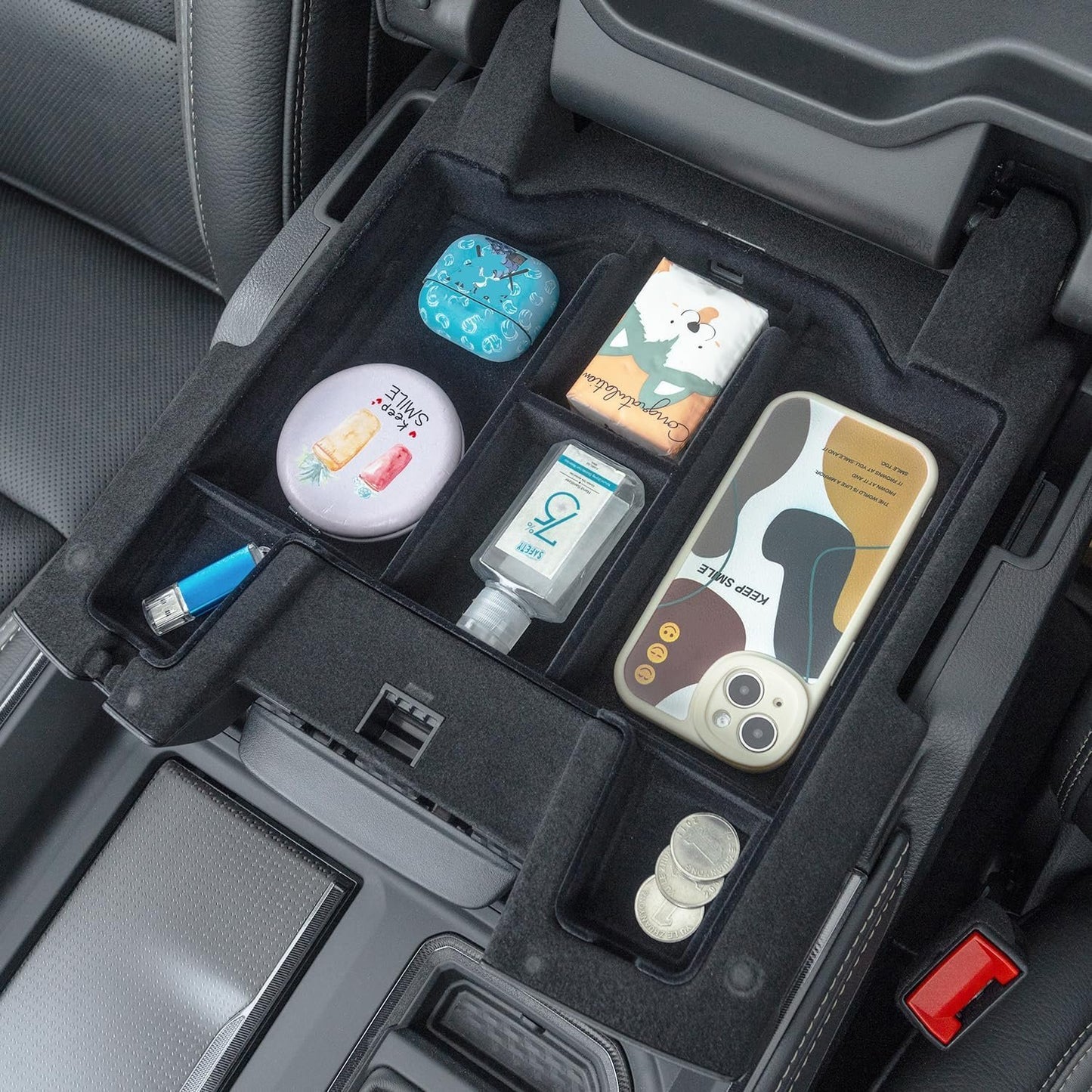 PIMCAR Center Console Organizer Upgrade Flocked Liner Interior Compatible with Dodge RAM 1500 2500 3500 2019-2024 2025 ABS Plastic Material Shell Armrest Box Insert Tray Accessories