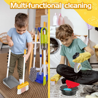 Kids Cleaning Set14 Piece -Toddler Cleaning Toy Set Includes Real Working Vacuum Cleaner, Broom, Mop, Brush, Spray, Preschool Educational Pretend Play Cleaning Kit for Toddler (Blue)