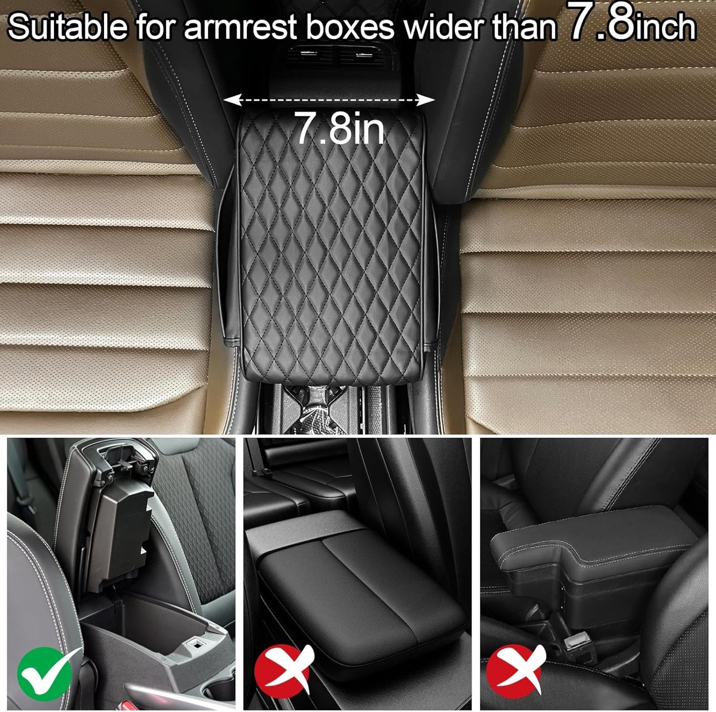 Leather Car Armrest Cover, Universal PU Leather Center Console Cushion for Car, Waterproof Non Slip Arm Rest Seat Storage Box Mat Auto Interior Accessories