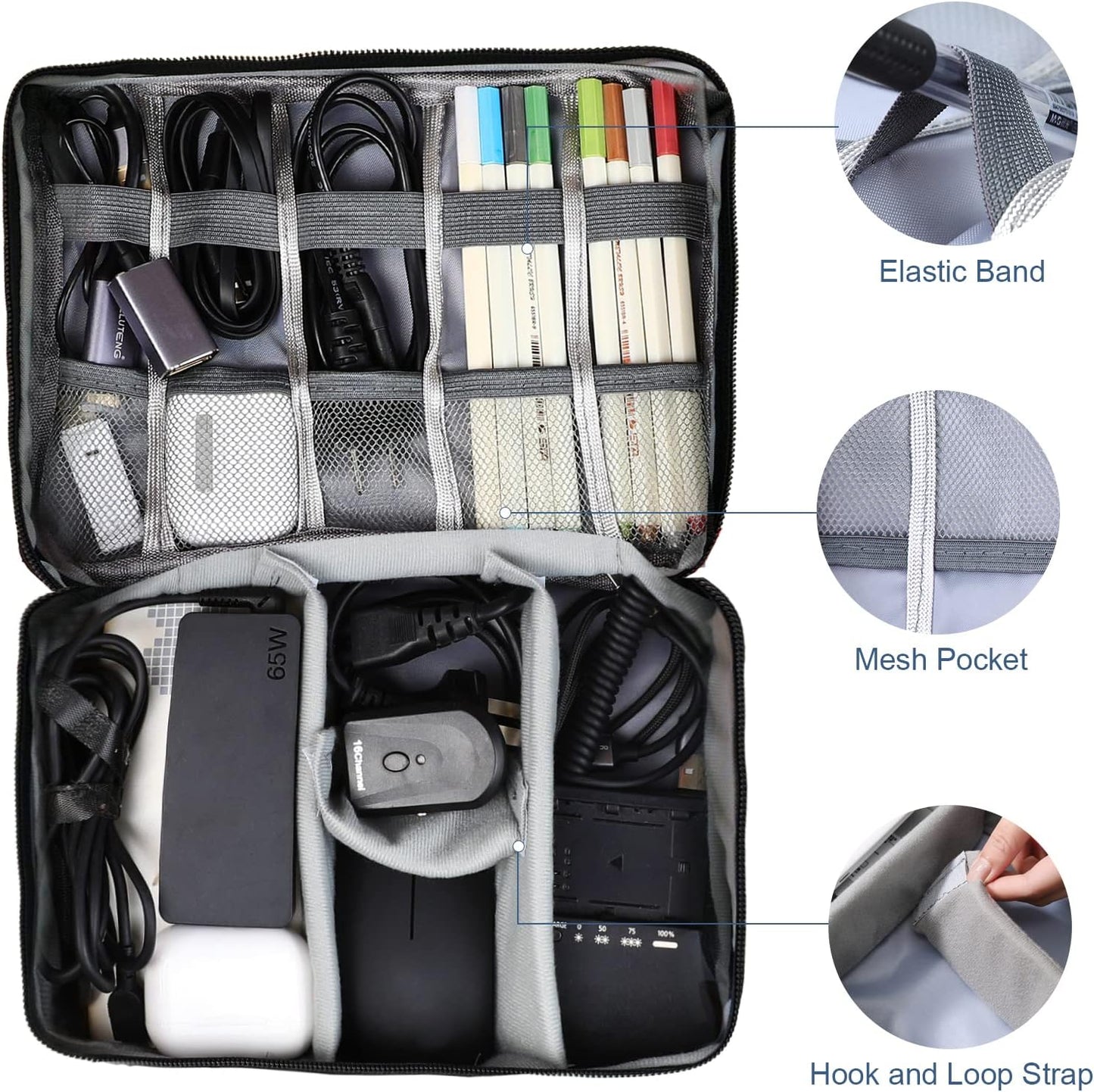 AiQInu Cable Organizer Travel Bag Organizer Cable Organizer Water Resistant Portable Cable Organizer for Charger, USB Stick, Headset, Power Bank, Hard Disk, SD Card
