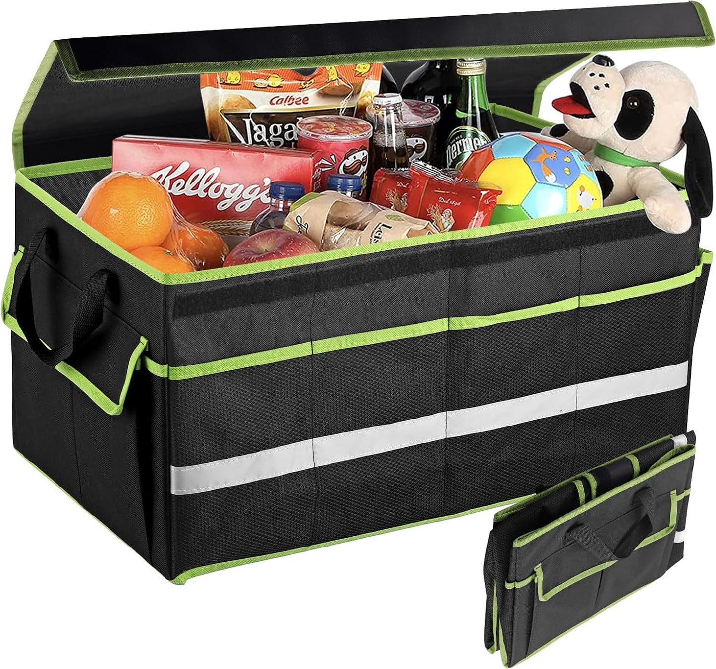 EYPINS Car Trunk Organizer Waterproof - 55x32.5x28 cm Collapsible Multi-Compartment Car Organizers with Lid, Dual Carry Handles Trunk Storage Box with 12 Pockets for SUV Truck Sedan Backseat