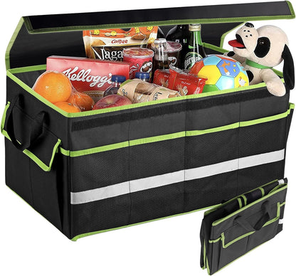 EYPINS Car Trunk Organizer Waterproof - 55x32.5x28 cm Collapsible Multi-Compartment Car Organizers with Lid, Dual Carry Handles Trunk Storage Box with 12 Pockets for SUV Truck Sedan Backseat