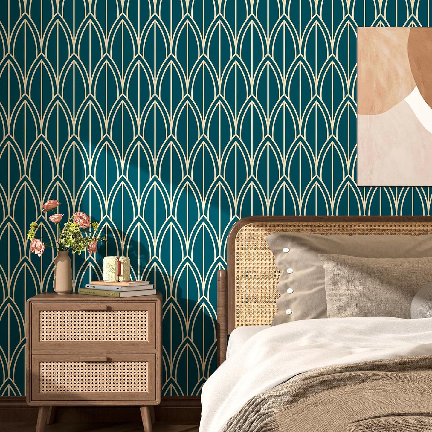 FunStick Geometric Pattern Wallpaper Furniture Sticker Paper Geometric Pattern Green Blue Adhesive Film for Furniture Green Blue Wall Cladding Bedroom Bathroom Geometric 44.5CM×3M