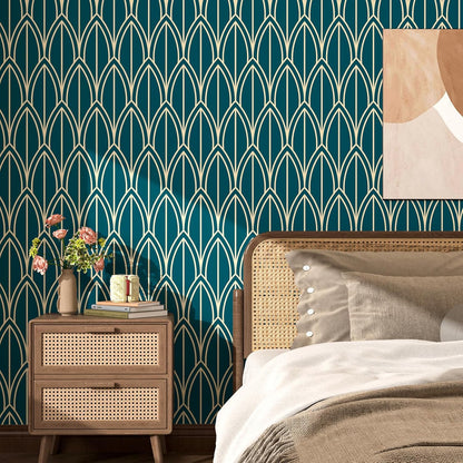 FunStick Geometric Pattern Wallpaper Furniture Sticker Paper Geometric Pattern Green Blue Adhesive Film for Furniture Green Blue Wall Cladding Bedroom Bathroom Geometric 44.5CM×3M