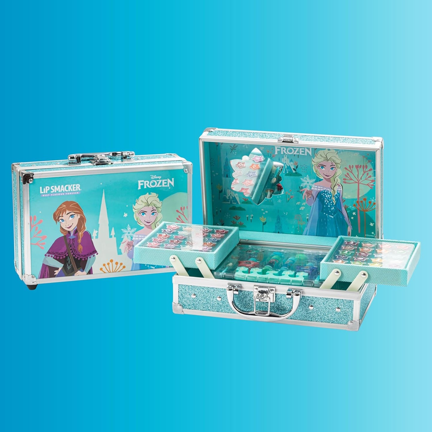 Lip Smacker Frozen Traincase 40+ Pieces Make-up Case for Face, Lips and Nails with Beauty Accessories for Hair and Makeup Included
