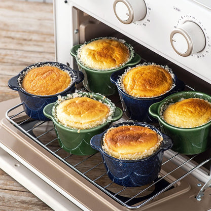 Creme Brulee Ramekins Ceramic Bowls - VICRAYS Mini Custard Cups 8 oz oven Safe Bowls Souffle Dishes for Baking Individual Casserole Dipping Sauce Pioneer Woman Bakeware Set of 6, Blue