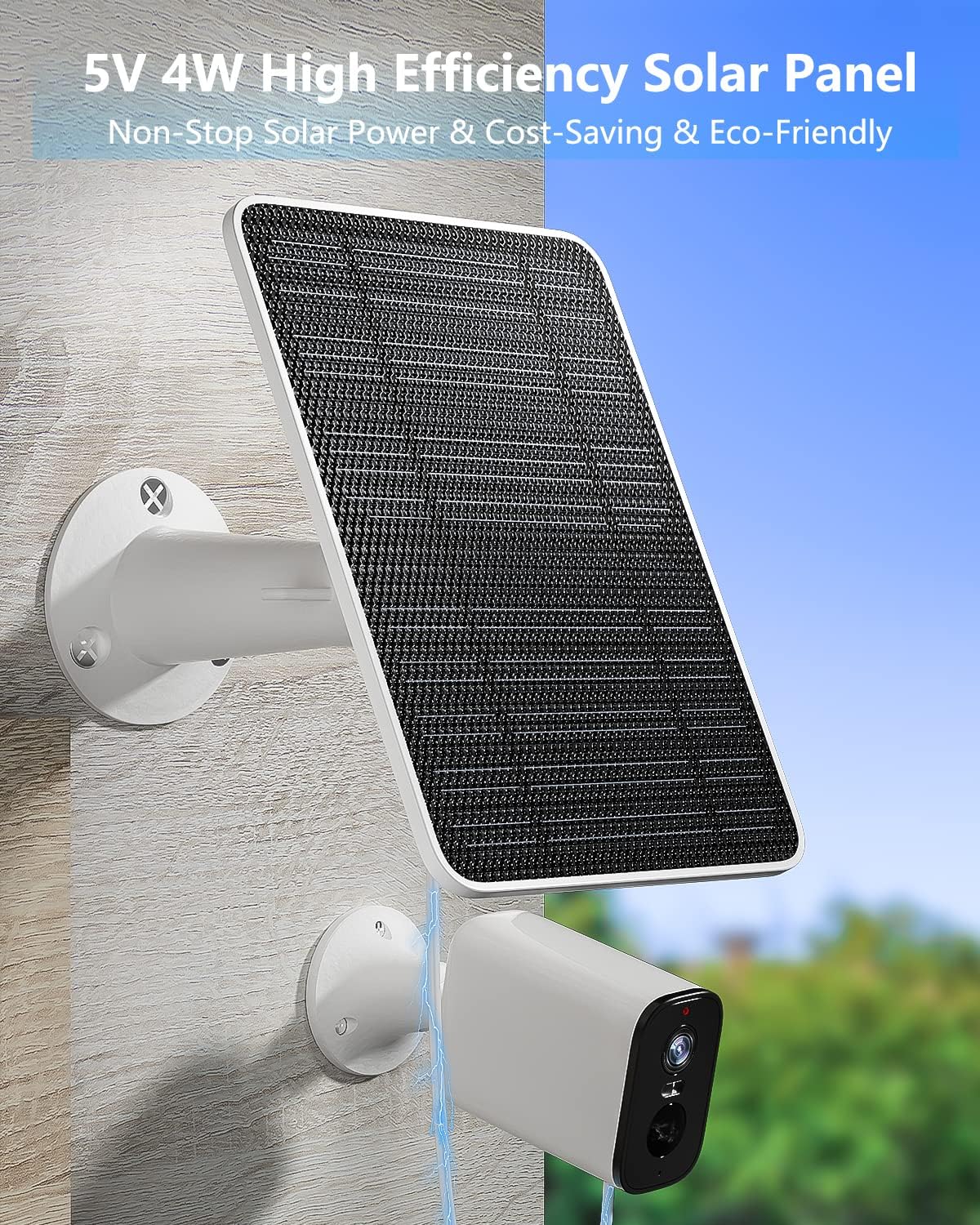 Solar Panel for Security Camera, 5V 4W Solar Panels Charger Compatible with Eufycam 2C/2C Pro/2/2 Pro/E20/E40/E, Micro USB & Type-C Port, IP65 Waterproof, 9.8ft Charging Cable & Wall Mount, 4 Pack