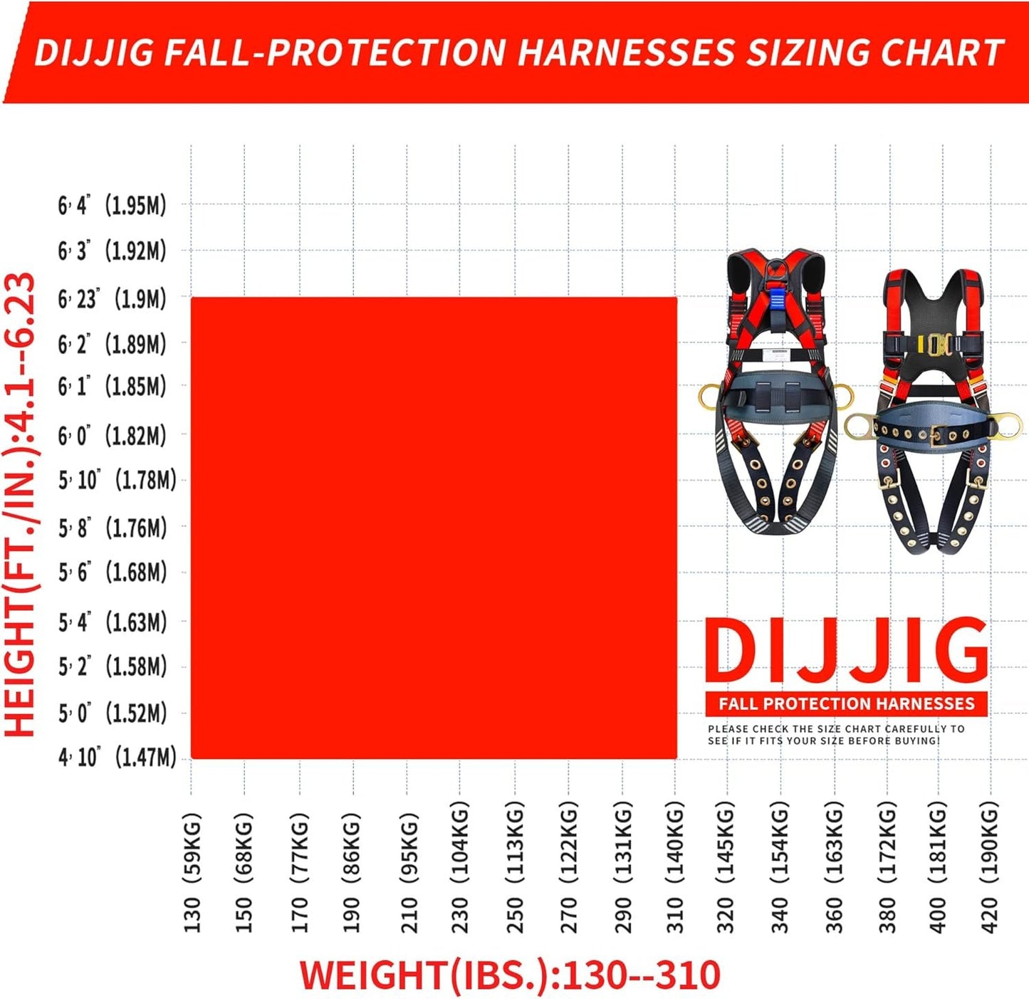 DIJJIG safety harness fall protection harness roofing harness construction harness fall protection safety harness lanyard arnes de seguridad para construccion OSHA/ANSI Compliant csa