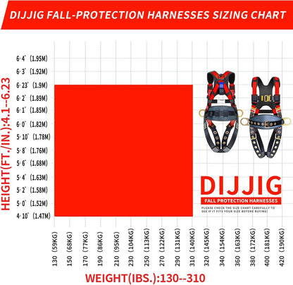 DIJJIG safety harness fall protection harness roofing harness construction harness fall protection safety harness lanyard arnes de seguridad para construccion OSHA/ANSI Compliant csa