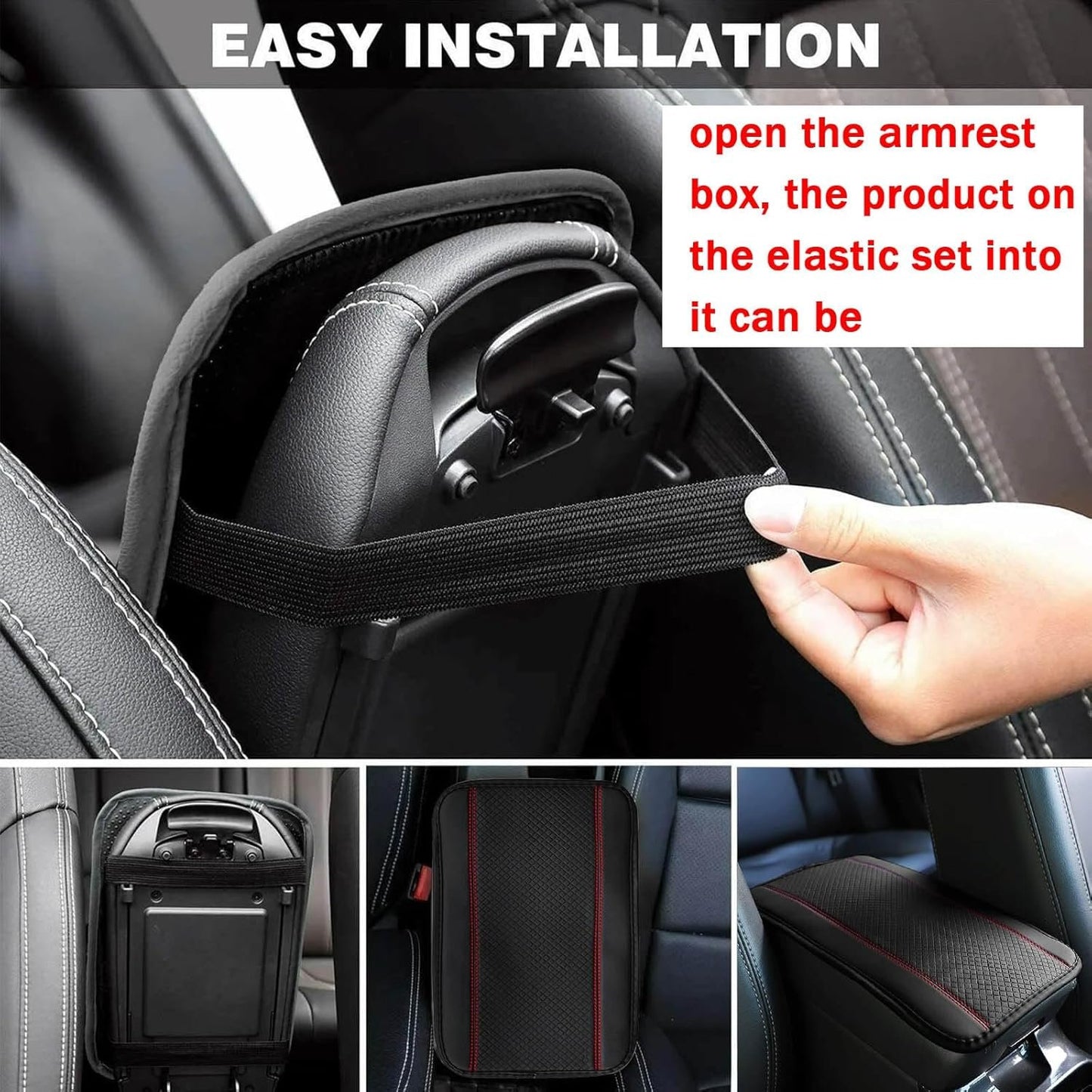 KAQISI Car Armrest Storage Box Mat, Fiber Leather Car Center Console Cover, Car Armrest Seat Box Cover Accessories Interior Protection for Most Vehicle, SUV, Truck, Car (Black/Red)