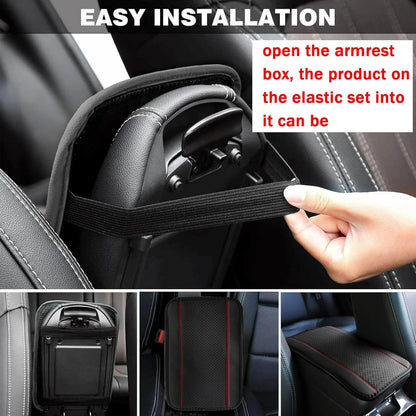 KAQISI Car Armrest Storage Box Mat, Fiber Leather Car Center Console Cover, Car Armrest Seat Box Cover Accessories Interior Protection for Most Vehicle, SUV, Truck, Car (Black/Red)