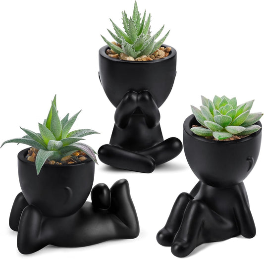 Der Rose 3pcs Fake Plants Cute Succulents Artificial Plants for Black Bathroom Bedroom Home Aesthetic Room Office Desk Accessories Decor Indoor