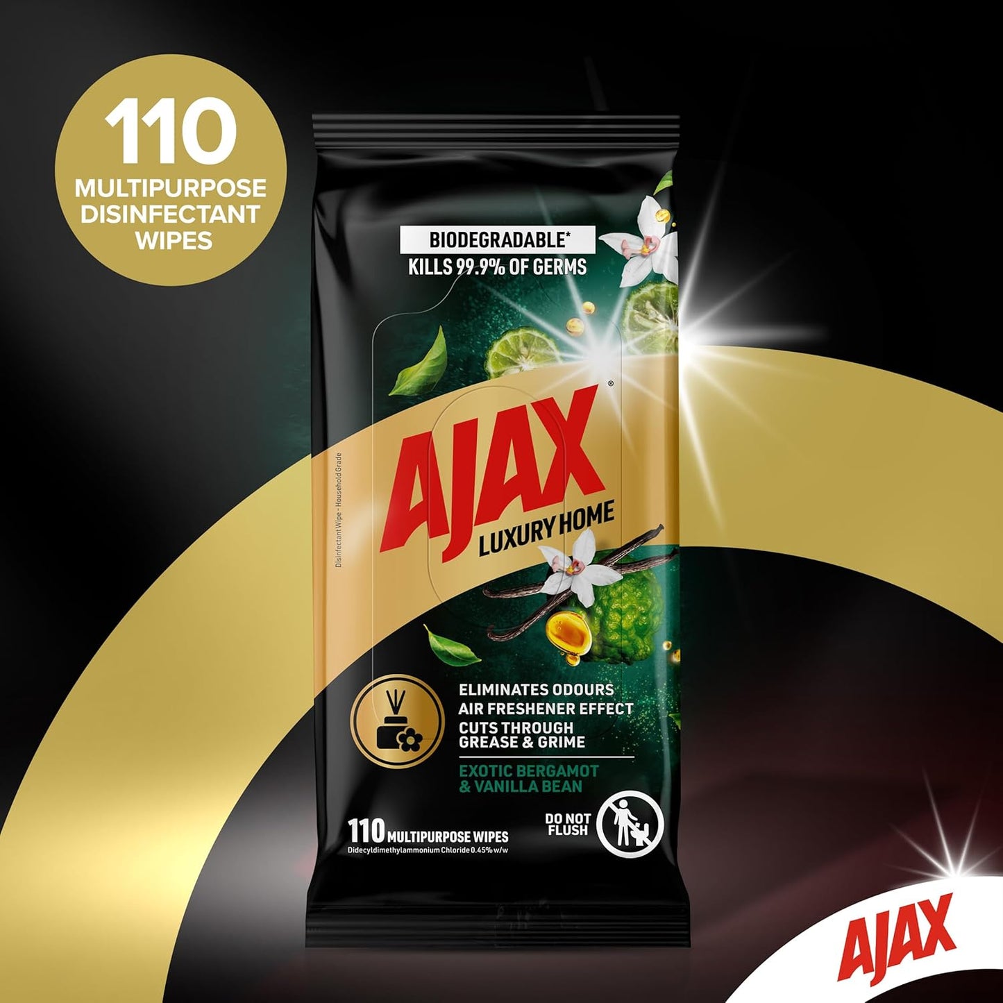 Ajax Luxury Home Multipurpose Cleaning Wipes Exotic Bergamot & Vanilla Bean 110 Pack