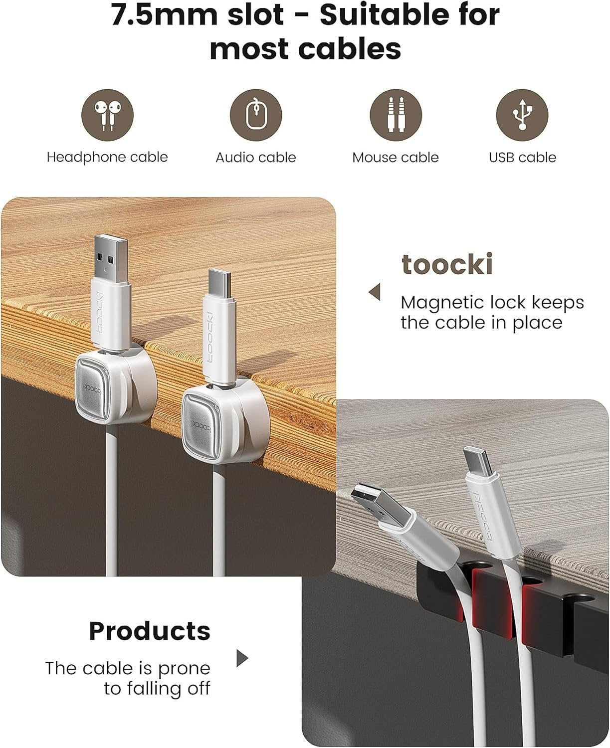 toocki 12 Pack Magnetic Cable Clips Holder, Cord Organizer Cable Management, [Cable Smooth Adjustable] Desk Cable Organizer, Adhesive Wire Organizer Keeper for Home Office Desk Phone Car Wall Desktop