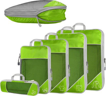 Pack of 5 Compressible Cubes for Travel, Compressible Cube for Luggage Organization, Ultralight, Storage Bag, Suitcase Organizer, Backpack and Suitcase (Green)