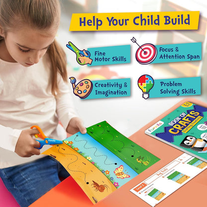 Funcils Toddler Scissor Skills - Art Supplies & Crafts Kit for Kids, Safety Scissors, Fine Motor Toys, Birthday Gifts for Boys & Girls Ages 3, 4, 5, 6, 7 Year Old, Preschool Learning Activities Books