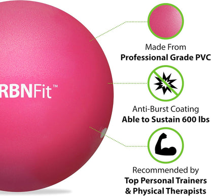 URBNFit Mini Pilates Ball - Small Exercise Ball for Yoga, Pilates, Barre, Physical Therapy, Stretching and Core Fitness - Bender Ball Includes Workout Guide