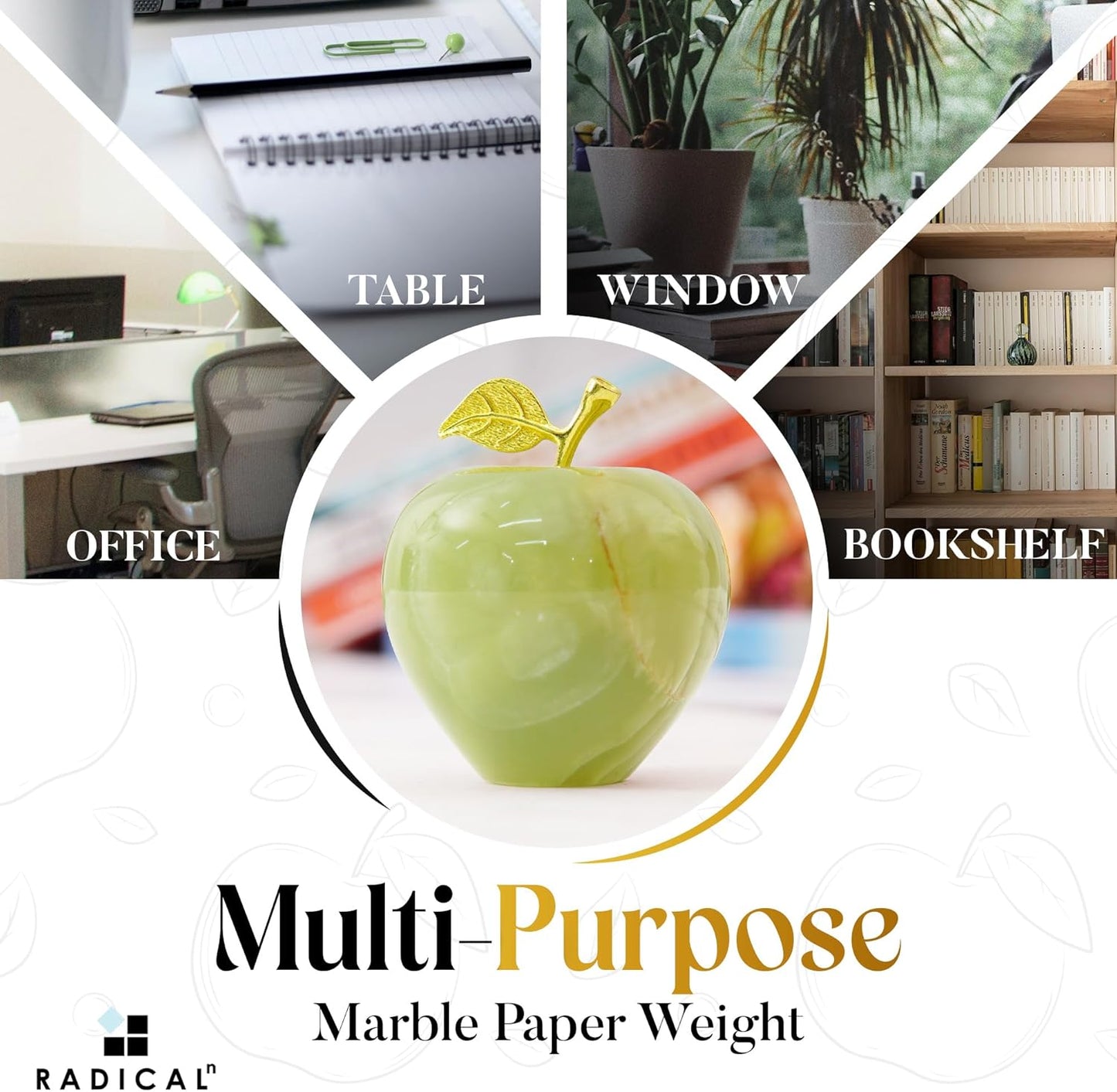 Radicaln Marble Decoration Piece Green Onyx 3" Inch Handmade Apple Paperweight Home Decor – Best for Office Table Decoration & Study Room Decor Paperweight
