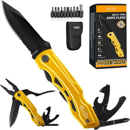 RoverTac 15-in-1 Multitool Knife – Gifts for Men, Dad, Husband – Folding Knife with Screwdrivers, Pliers, Saw – Camping Gear for Hiking, Survival, DIY, Great for Valentine, Birthdays, Father’s Day