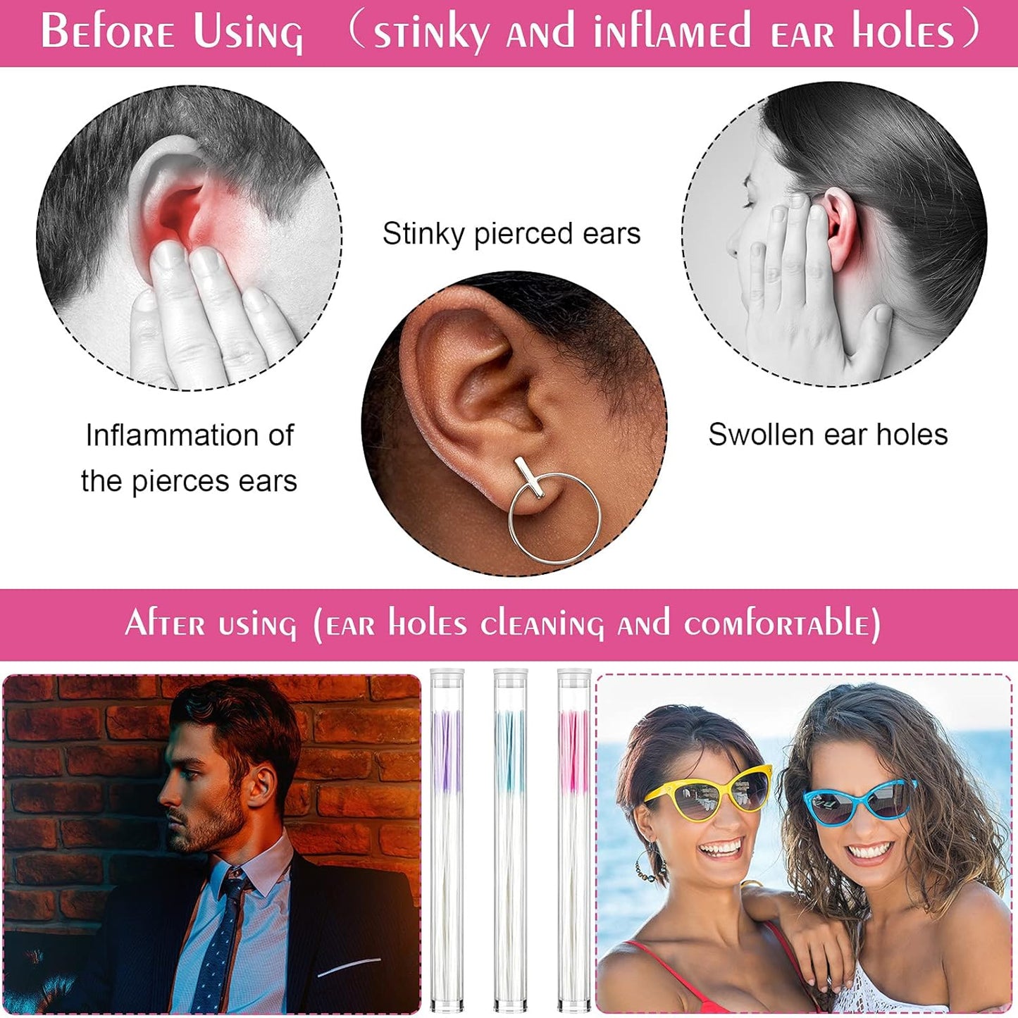 Maitys 360 Pieces Ear Hole Floss Piercing Cleaner Floss Disposable Piercing Aftercare Cleaning Line Ear Hole Care Cleaning Tool for Women Men(Blue, Rose Red, Purple)