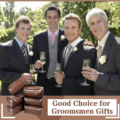 6 Pcs Groomsmen Gift Leather Toiletry Bag for Men Travel Shaving Kit Bathroom Bag Make up Cosmetic Proposal Supplies for Wedding Favor Grooming Anniversary Boyfriend Father
