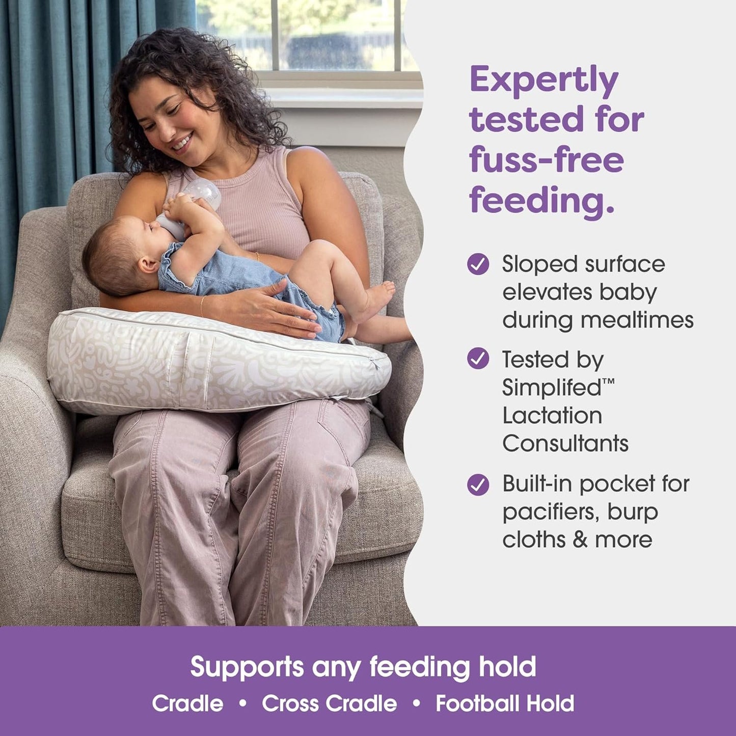 Boppy Uplift Nursing Pillow, Cream Retro Squiggles, Designed to Help Reduce Reflux Symptoms for Breastfeeding, Bottle Feeding or Combo-Feeding; Plus-Sized, Comfortably Contoured Feeding Pillow