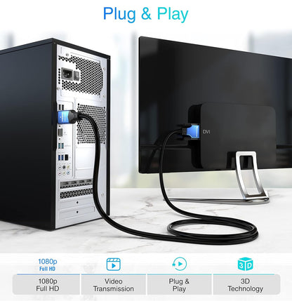 BlueRigger HDMI to DVI Cable (6FT/2M, High-Speed Bi-Directional Adapter Male to Male, DVI-D 24+1, 1080p, Aluminium Shell) - Compatible for Raspberry Pi, Roku, Xbox One,PS5/PS4, Graphics Card