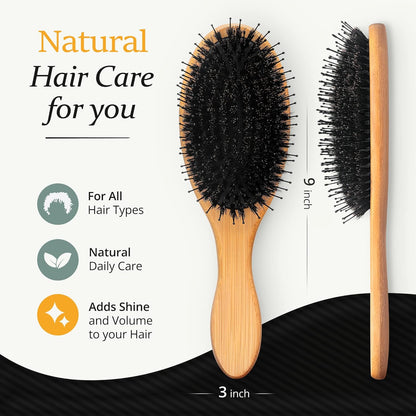 Belula Boar Bristle Hair Brush for Men Set.Styling Mens' Hair Brush with Nylon Pins. Boar Bristle Brush, 2 x Palm Brush, Wooden Comb & Travel Bag Included.