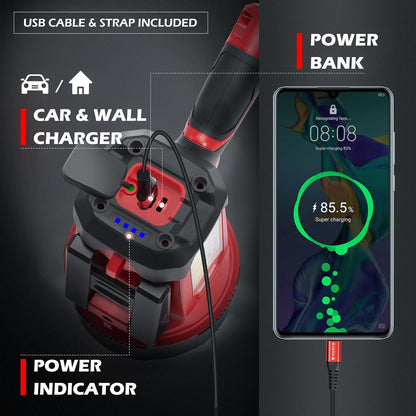 FORTO Rechargeable Spotlight Flashlight with 2000 Lumens, Handheld Spotlight with Foldable Stand, 6 Light Modes IPX7 Waterproof LED Spot Lights Outdoor for Boating Hunting Hiking(Red Pro)