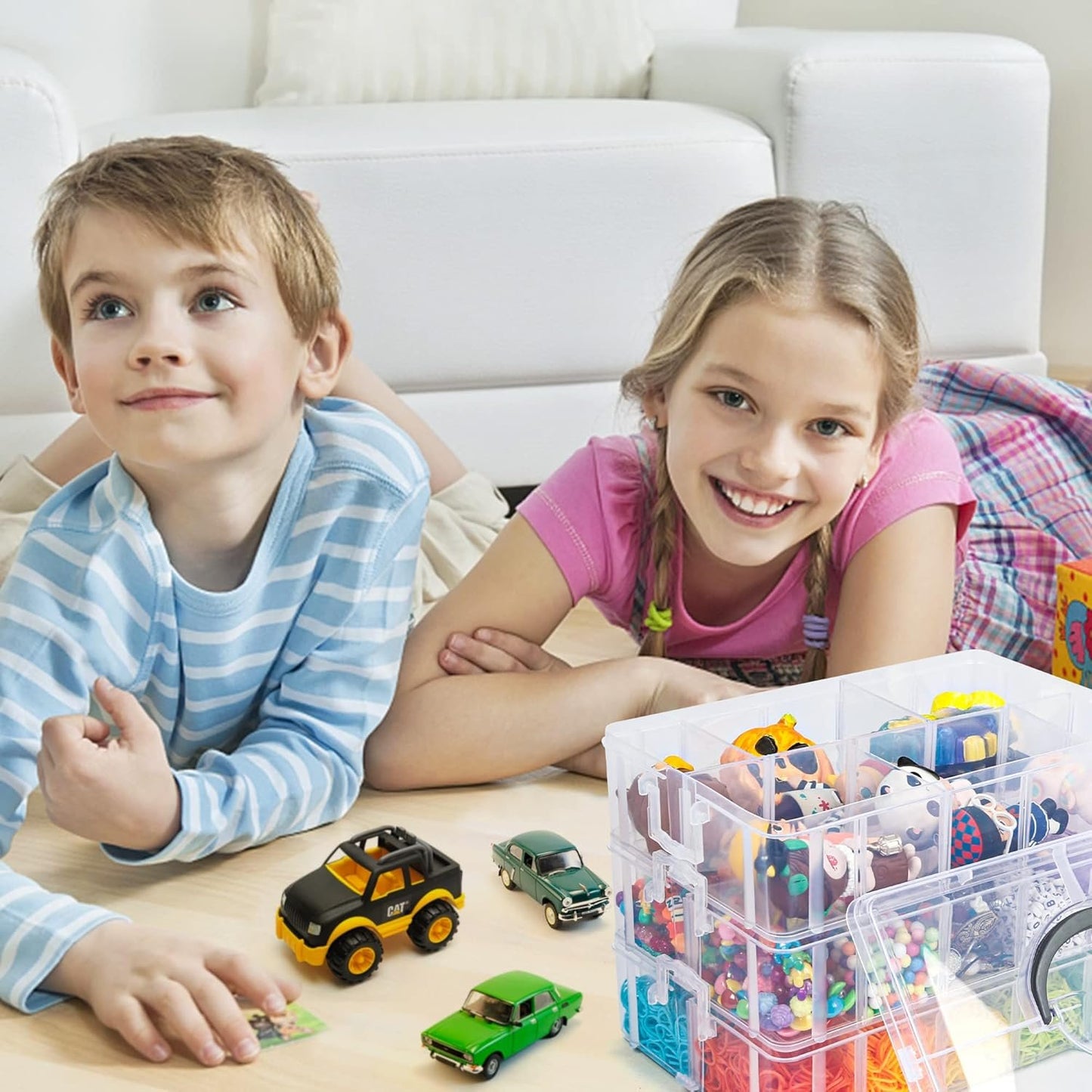 INSCRAFT 7 Layers Stackable Storage Container, 70 Adjustable Compartments (White) Perfect for Art Crafts, Jewelry Supplies, Mini Case & Letter Sticker Included