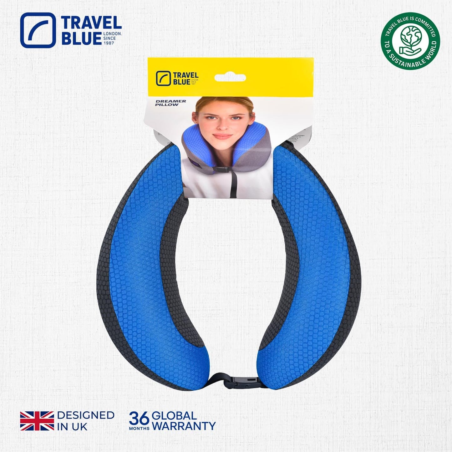 Travel Blue Dreamer Aeroplane Neck Pillow - Memory Foam Pillow for Travel, Travel Pillow Aeroplane with Breathable Mesh Material, Removable Cover, High Comfort & Support, Easy Storage