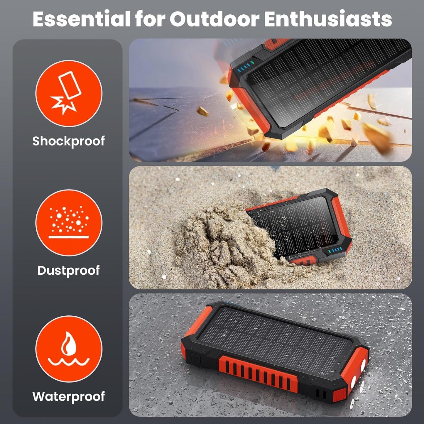 Solar Charger Power Bank 40800mAh Portable Charger,PD3.0 USB C Fast Charging Battery Pack,3 Outputs Solar Power Bank with 2 LED Flashlight Compatible with iPhone 15/14/13/12/11,Android Samsung-Orange