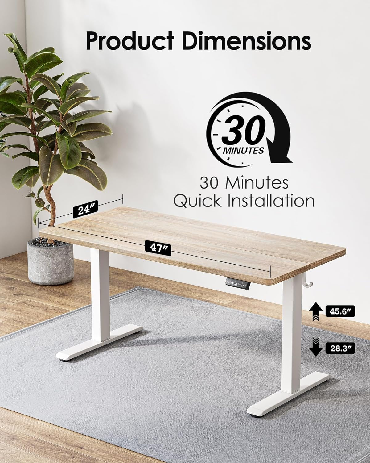 BEXEVUE Standing Desk, Height Adjustable Electric Desk, 47 x 24 Inches Adjustable Desk, Small Computer Home Office Desk with Splice Board (Maple)