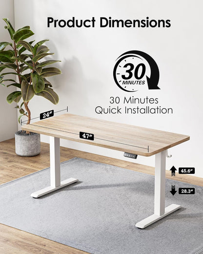 BEXEVUE Standing Desk, Height Adjustable Electric Desk, 47 x 24 Inches Adjustable Desk, Small Computer Home Office Desk with Splice Board (Maple)