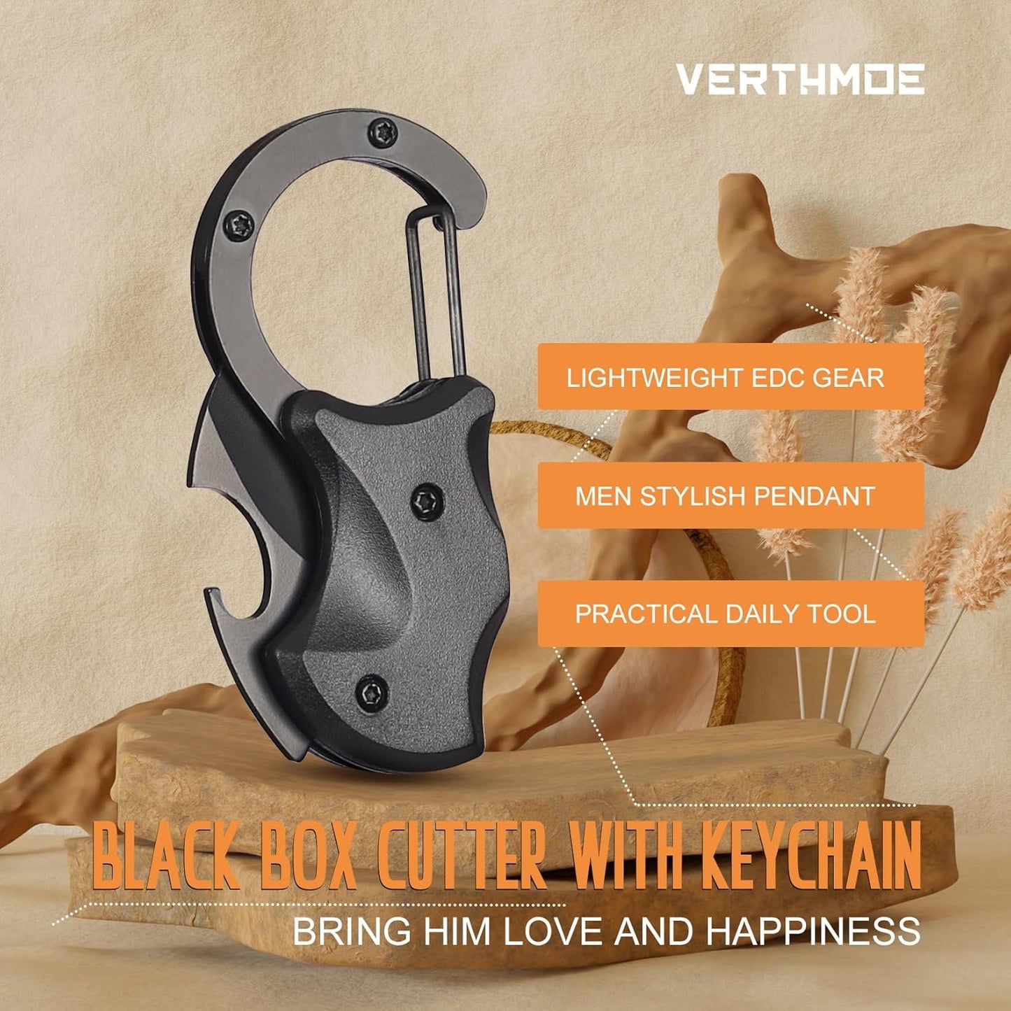 Small Multitool with Safety Lock, Bottle Opener Gear, Everyday Carry Pendants for Outdoor, Men EDC Box Cutter Outdoor Camping Hiking Tools