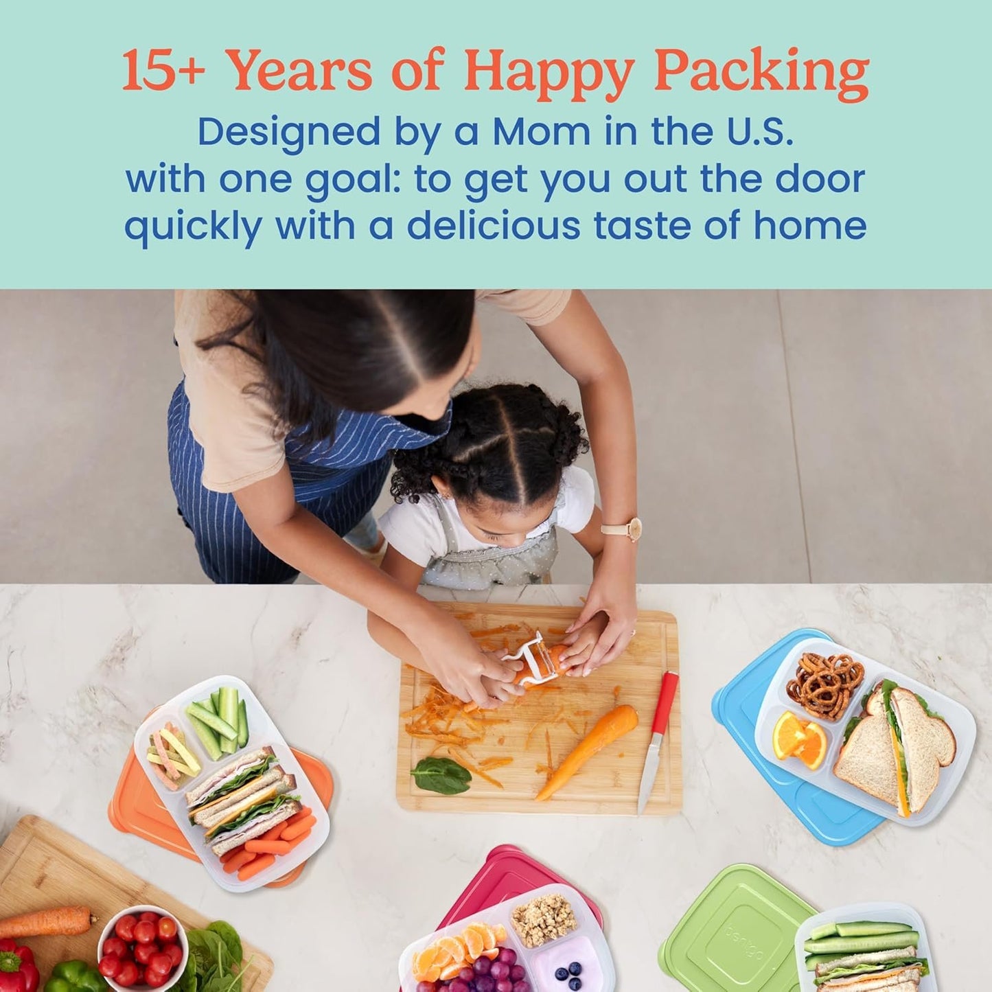 EasyLunchboxesÂ® - Original Stackable Lunch Boxes - Reusable 3-Compartment Food Containers for Kids and Adults - Bento Lunch Box for Meal Prep, School, & Work - BPA Free, Set of 10 (Classic)