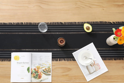 Chassic Farmhouse Style Table Runners, Rustic Boho 90 inches Long Table Runner for Dining Room,Holiday, Party and Wedding Tabletops Decor, 14 x 90 inch - Black
