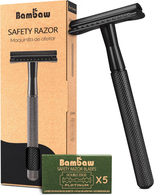 Bambaw Metal Safety Razor for Men | Mat Black Razor | Metal Shaver | Zero Waste Products | Reusable Razor | Waste Free Men’s Razor | Fits All Double Edge Razor Blades | Beard Razor | DE Safety Razor |