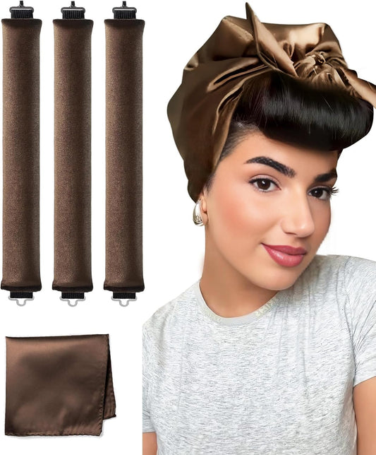 YOSHUYUKI Velvet Overnight Curls Heatless Hair Curler No Heat Satin Heatless Curling Rods Foam Sponge Hair Rollers for Short Long Hair to Sleep in Care Styling Tools - Brown