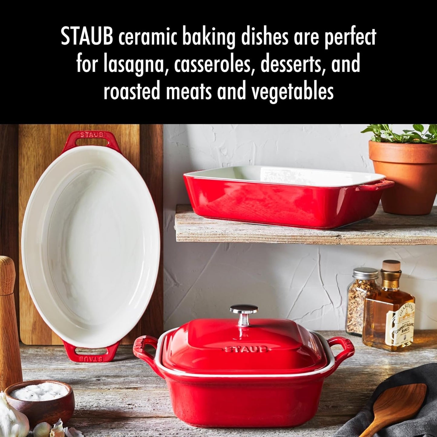 STAUB Ceramics Baking Dish Set, 4 pc, Cherry