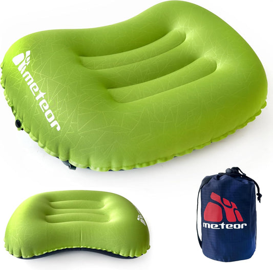 Meteor Ultralight Inflatable Camping Pillow – Compact 110g Travel Cushion for Beach, Flight, Outdoor, Lumbar, and Neck Support (Green)