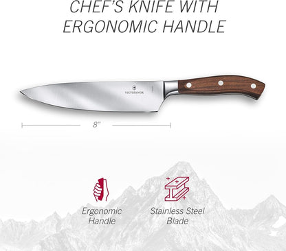 Victorinox Grand Maitre Chef's Knife - Sharp Kitchen Knife with Straight Edge - Ergonomic Cooking Knife - Premium Kitchen Essentials - Wood Handle, 8"