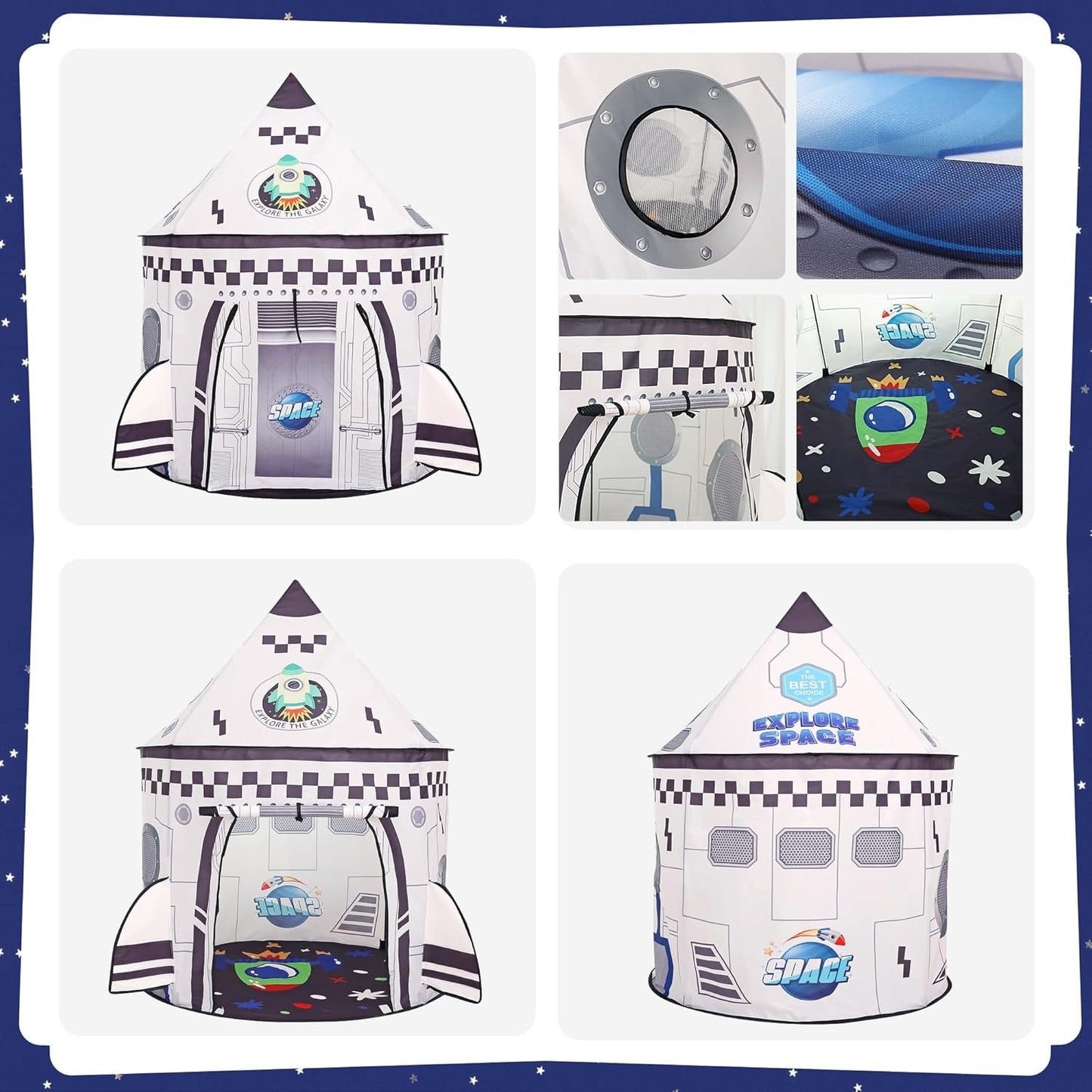 Rockets Kids Play Tent for Indoor Outdoor Astronauts Spaceship Play Tent Kids Large Playhouse Pop Up Tent Rocket Planets Space Kids Play Tent for Boys & Girls Birthday Gift