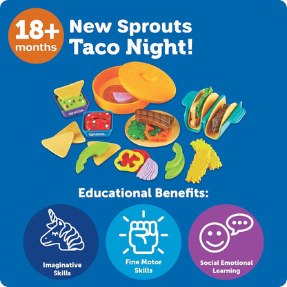 Learning Resources New Sprouts Taco Night!, 28 Pieces, Ages 18 Months+, Play Food for Kids Kicthens, Grocery Store Pretend Play, Play Kitchen Accessories
