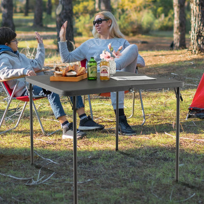 Costway Folding Camping Table, Portable Picnic Camp Table with Handle, Outdoor Lightweight Dining Table with All-Weather HDPE Tabletop and Rustproof Steel Frame (Gray)
