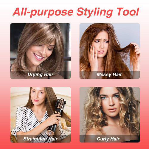 BEAUTIMETER 1200W Hot Air Spin Brush Kit, 3 in 1 Hair Dryer and Styler, Negative Ionic Hair Care, Black & Gold