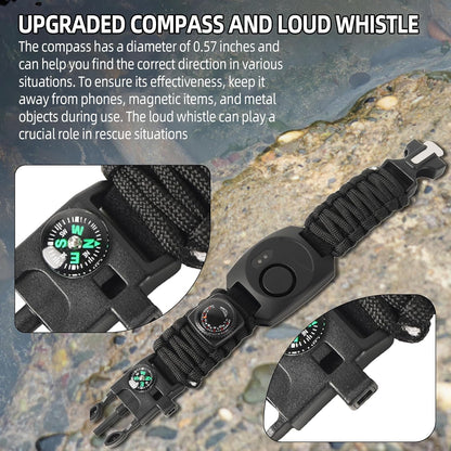Calvana 8 in 1 Bear Deterrent Devices,Tactical Paracord Rope Bracelets Kit with SOS LED Light,Compass and Fire Starter,Magnesium Fire Starter,Emergency Whistle, Camping and Hiking Survival Tool