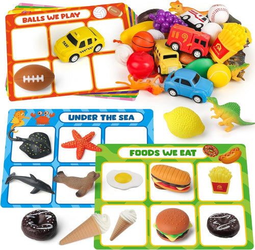Sorting Toy for Toddlers, Animals Dinosaurs Fruits Vehicles Foods Fishes Balls Farm Playset, Fine Motor Montessori Game Preschool Educational Learning Gift